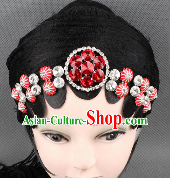 Asian Chinese Beijing Opera Diva Hair Accessories Ancient Princess Red Crystal Hairpins for Women