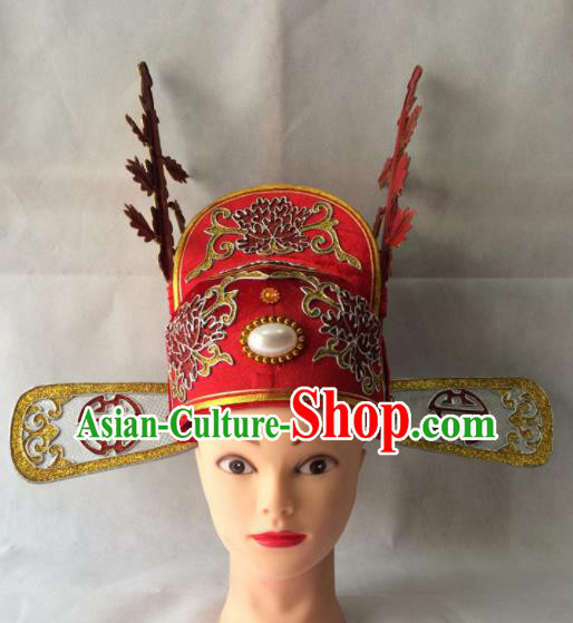 Asian Chinese Traditional Beijing Opera Niche Headwear Ancient Number One Scholar Red Hat for Men