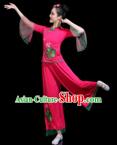Chinese Traditional Yangko Dance Costume Folk Dance Fan Dance Rosy Clothing for Women