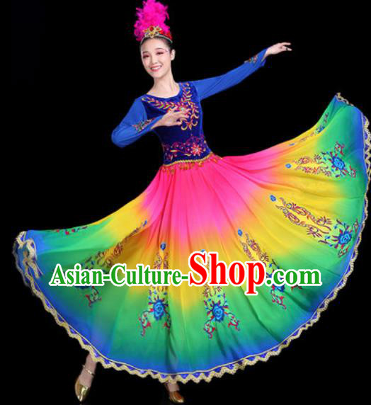 Chinese Traditional Ethnic Dance Costume Uyghur Nationality Folk Dance Dress for Women