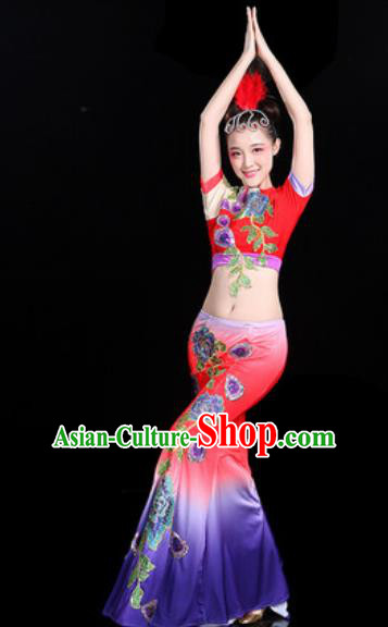 Chinese Traditional Ethnic Peacock Dance Costume Dai Nationality Folk Dance Dress for Women