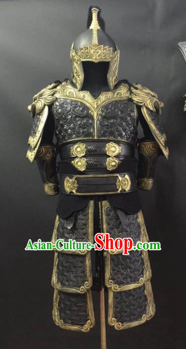 Chinese Ming Dynasty Drama Warrior Costume Ancient General Body Armor and Helmet Complete Set