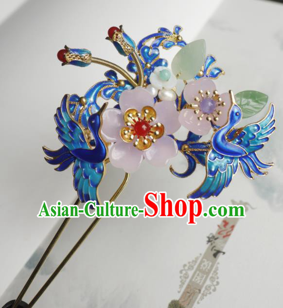 Chinese Ancient Palace Hair Accessories Qing Dynasty Queen Blueing Cranes Hairpins for Women