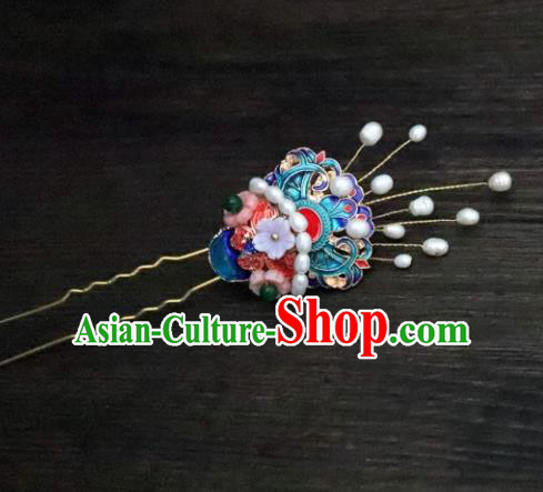Chinese Ancient Palace Hair Accessories Traditional Classical Blueing Pearls Hairpins for Women