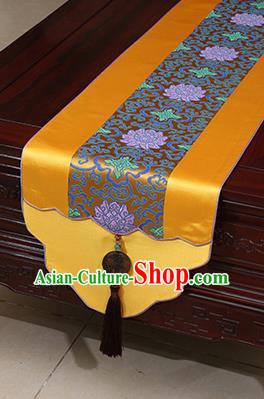 Chinese Traditional Lotus Pattern Golden Brocade Table Flag Classical Satin Household Ornament Table Cover