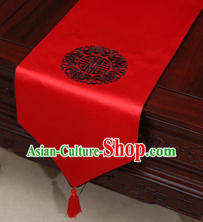 Chinese Classical Embroidered Pattern Red Brocade Table Flag Traditional Satin Household Ornament Table Cover