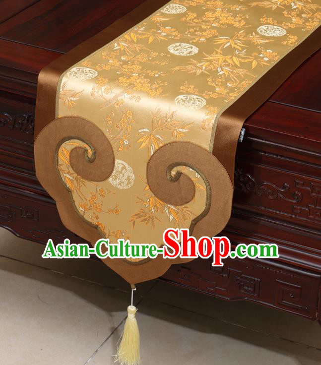 Chinese Classical Plum Blossom Bamboo Pattern Satin Table Flag Traditional Brocade Household Ornament Table Cover