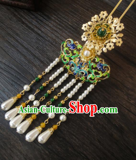 Chinese Ancient Palace Hair Accessories Traditional Classical Pearls Tassel Step Shake Hairpins for Women