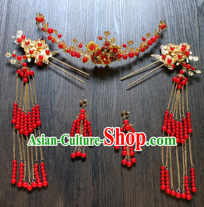 Chinese Ancient Hair Accessories Traditional Wedding Classical Hair Crown Tassel Hairpins for Women