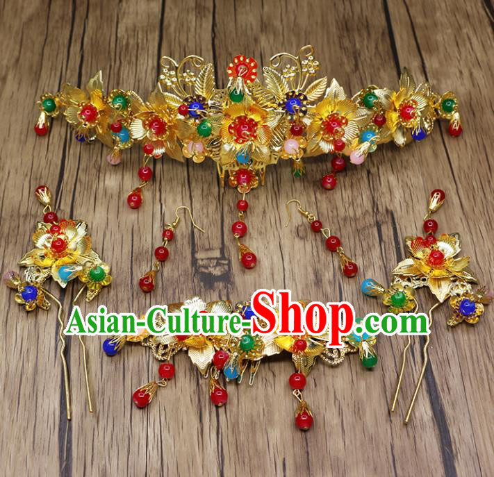 Chinese Ancient Bride Wedding Phoenix Coronet Hair Accessories Traditional Classical Tassel Hairpins for Women