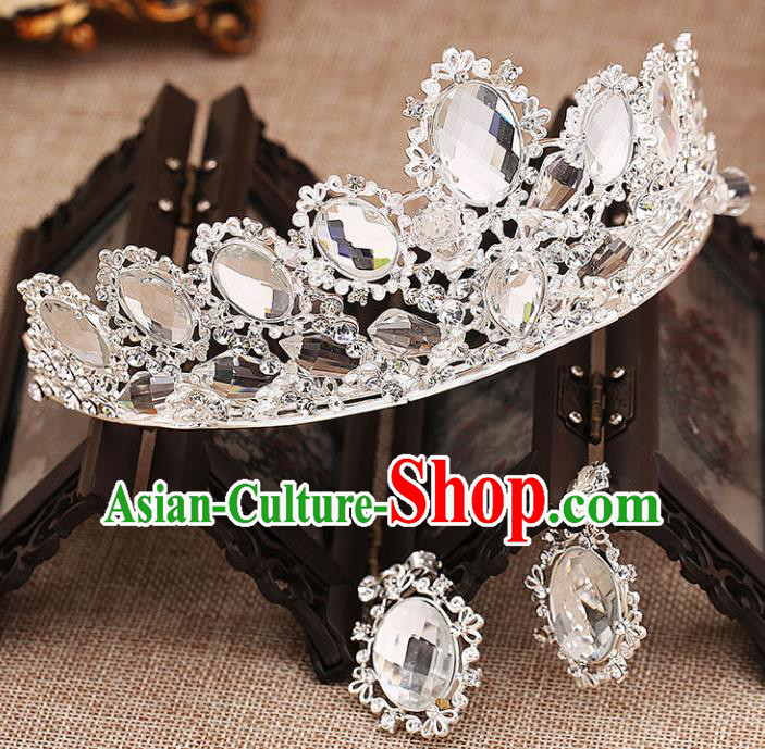 Top Grade Handmade Hair Accessories Baroque Bride Crystal Royal Crown for Women