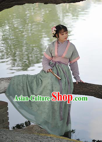 Chinese Ancient Maidservants Green Hanfu Dress Song Dynasty Young Lady Historical Costume Complete Set for Women