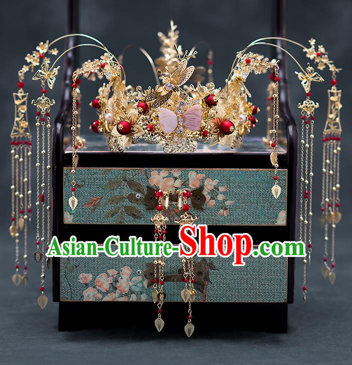 Chinese Ancient Wedding Hair Accessories Traditional Bride Hanfu Hairpins Tassel Phoenix Coronet for Women