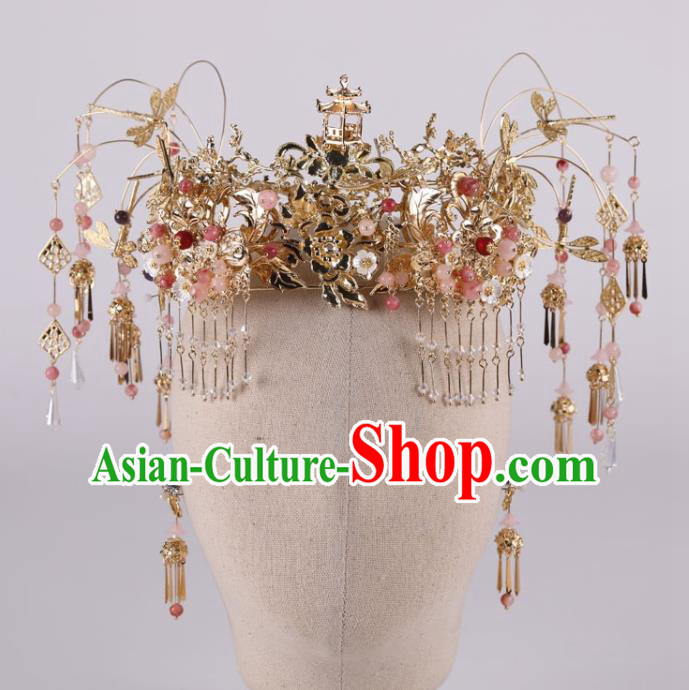 Chinese Ancient Palace Hair Accessories Traditional Wedding Hanfu Hairpins Tassel Phoenix Coronet for Women