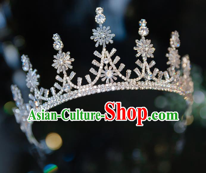 Handmade Baroque Wedding Hair Accessories Princess Zircon Snowflakes Royal Crown for Women