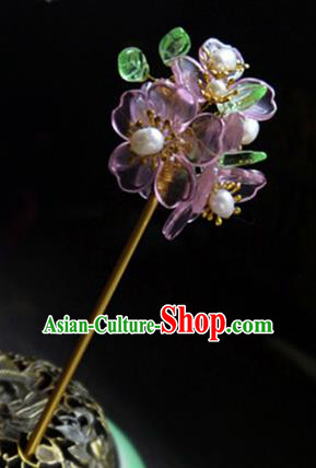 Chinese Ancient Hair Accessories Classical Pearls Hair Clip Traditional Bride Hanfu Purple Flower Hairpins for Women