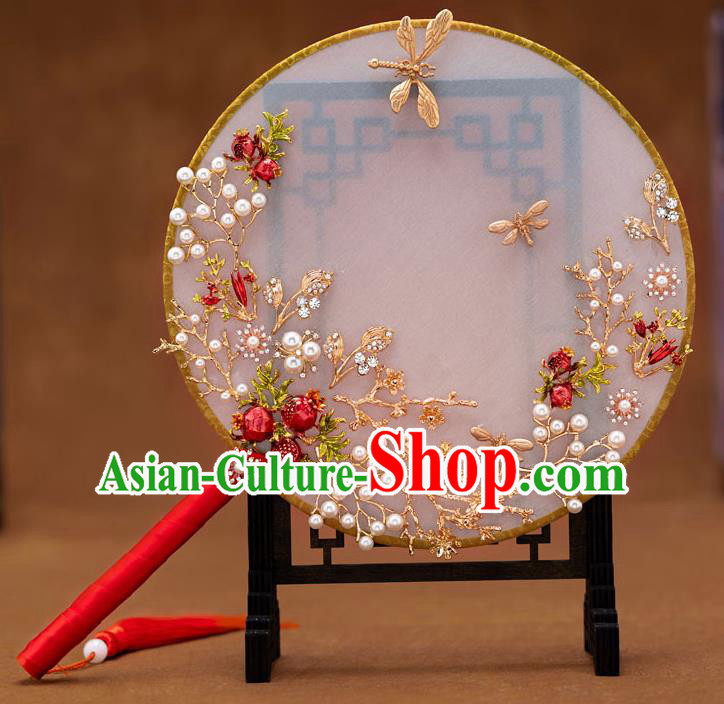 Chinese Ancient Bride Round Fans Traditional Wedding Classical Palace Fans for Women