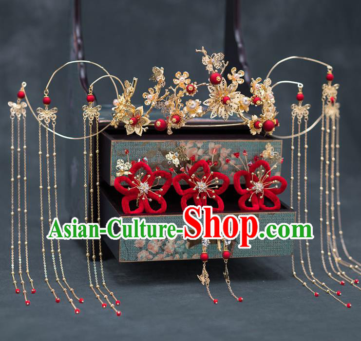 Chinese Ancient Bride Tassel Phoenix Coronet Traditional Wedding Hair Accessories Hairpins for Women