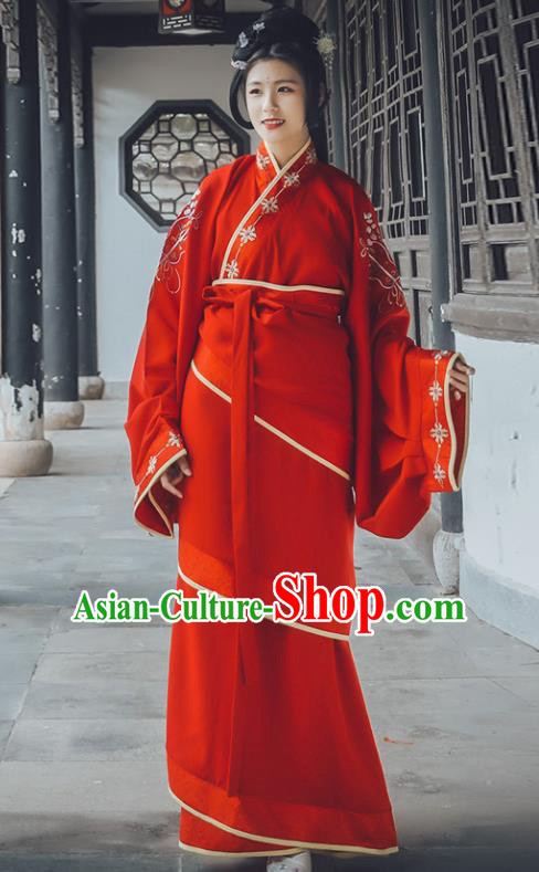 Traditional Chinese Han Dynasty Imperial Concubine Replica Costumes Ancient Wedding Embroidered Hanfu Dress for Women