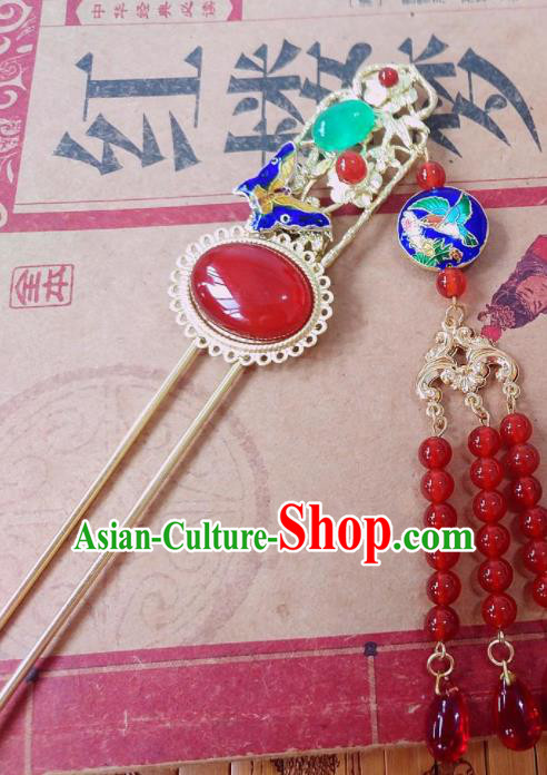 Chinese Ancient Queen Hair Accessories Traditional Hanfu Blueing Butterfly Agate Hairpins for Women