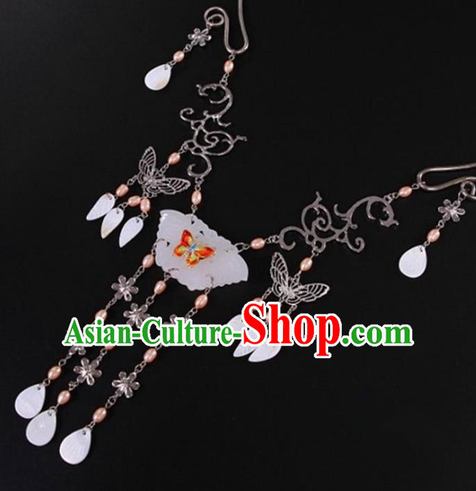 Chinese Ancient Princess Jewelry Accessories Traditional Hanfu Jade Butterfly Necklace for Women