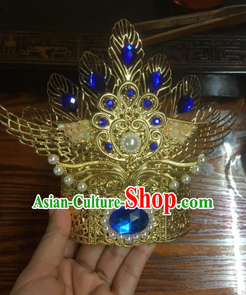 Chinese Ancient Swordsman Hair Accessories Traditional Prince Blue Crystal Hair Crown for Men