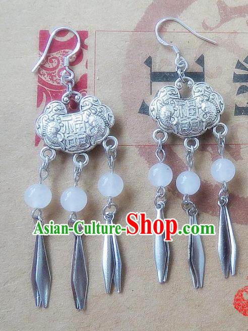 Chinese Ancient Princess Jewelry Accessories Traditional Hanfu Longevity Lock Earrings for Women