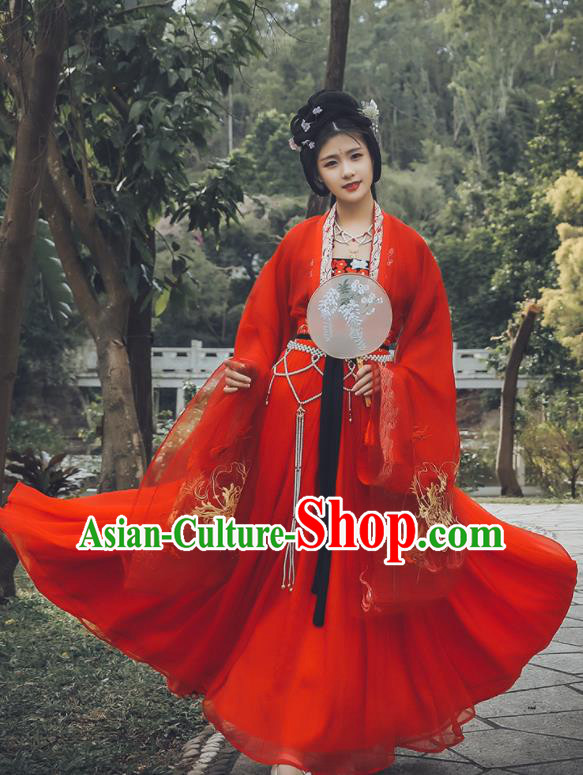 Traditional Chinese Tang Dynasty Court Princess Replica Costumes Ancient Drama Peri Red Hanfu Dress for Women