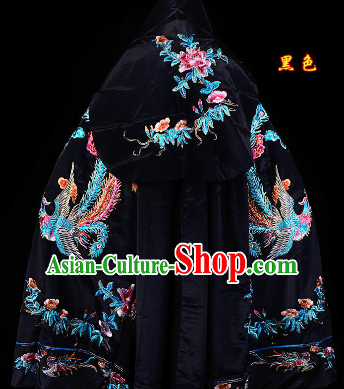 Professional Chinese Traditional Beijing Opera Swordswomen Costume Embroidered Black Cloak for Adults
