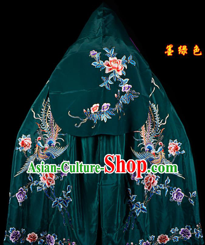 Professional Chinese Traditional Beijing Opera Swordswomen Costume Embroidered Atrovirens Cloak for Adults