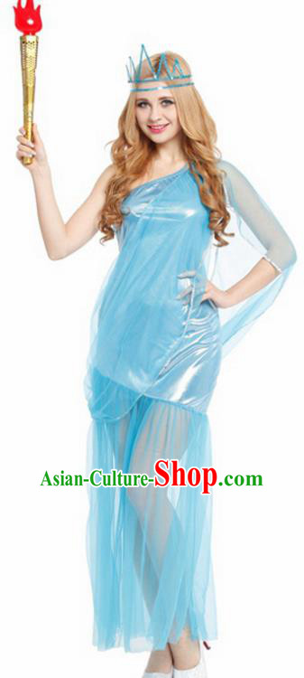 Traditional Greece Costume Ancient Greek Goddess Blue Dress for Women