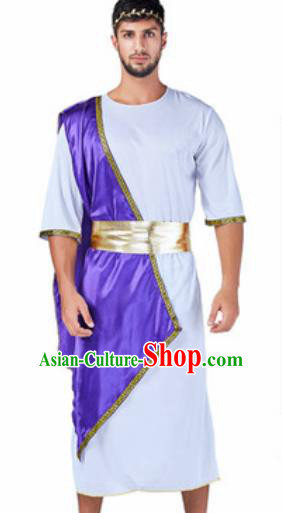Traditional Greece Prince Costume Ancient Greek Warrior Purple Clothing for Men