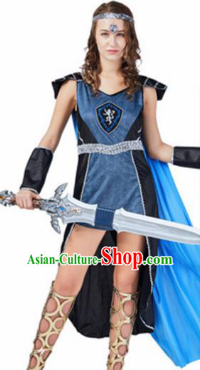 Traditional Rome Costume Ancient Roman Female Warrior Navy Dress for Women