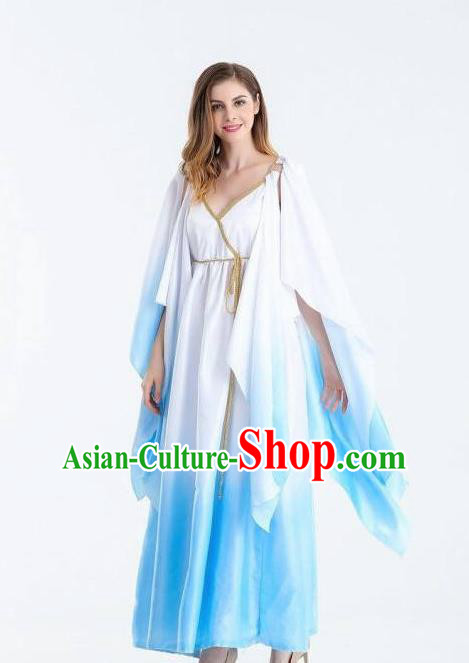 Traditional Greek Goddess Costume Ancient Greek Queen Blue Dress for Women