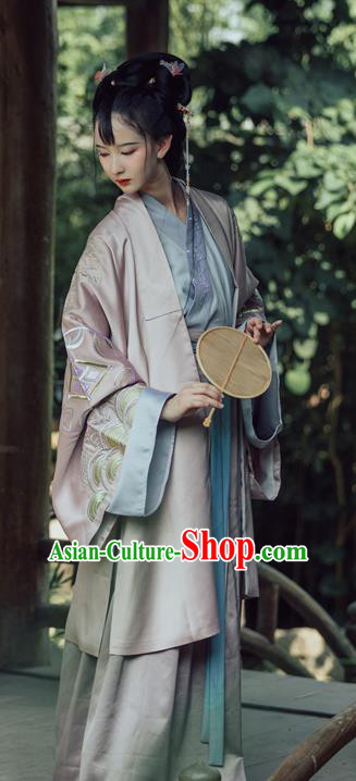 Chinese Traditional Song Dynasty Nobility Lady Replica Costume Ancient Embroidered Hanfu Dress for Women