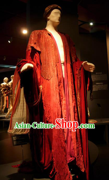 Traditional Greek Presbyter Costume Ancient Greek Male Clothing Red Chitons for Men