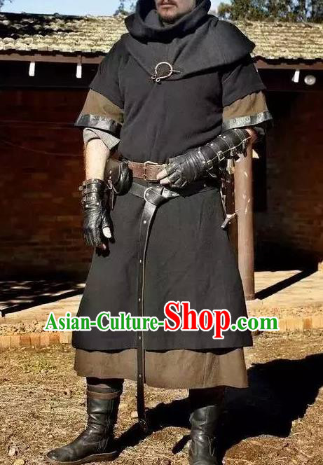 Traditional Roman Male Costume Ancient Rome Warrior Black Tunics Clothing for Men