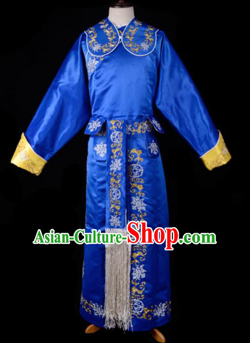 Professional Chinese Beijing Opera Takefu Costume Traditional Ancient Swordsman Embroidered Blue Clothing for Adults
