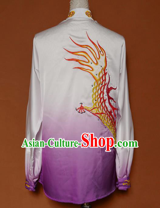 Top Grade Kung Fu Costume Martial Arts Training Tai Ji Embroidered Dragon Purple Uniform for Adults