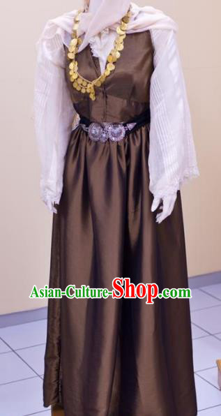 Traditional Greek Beauty Costume Brown Strophion Peplos Ancient Greece Goddess Dress for Women