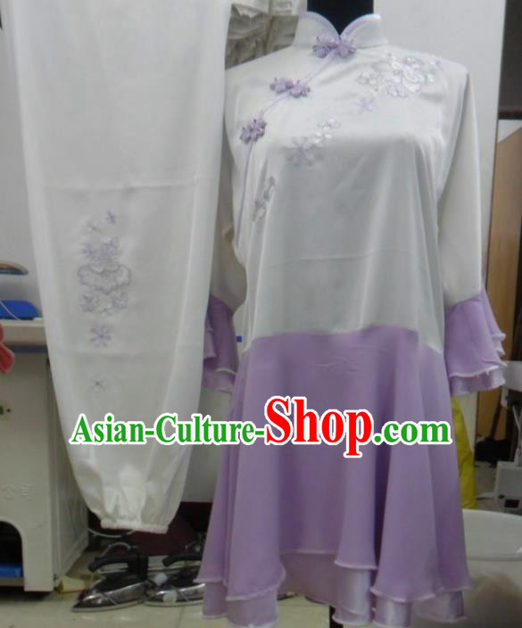 Chinese Traditional Tai Chi Embroidered Purple Uniform Kung Fu Group Competition Costume for Women