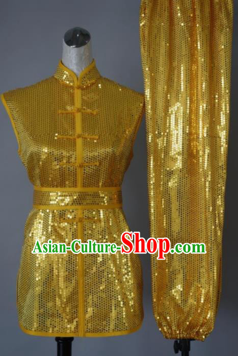 Top Grade Kung Fu Golden Costume Chinese Tai Chi Martial Arts Training Uniform for Adults