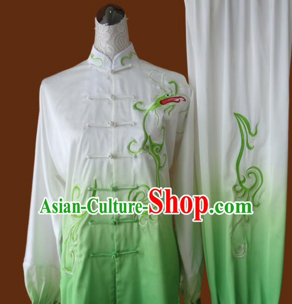 Top Grade Kung Fu Embroidered Green Tai Ji Costume Chinese Martial Arts Training Uniform for Adults