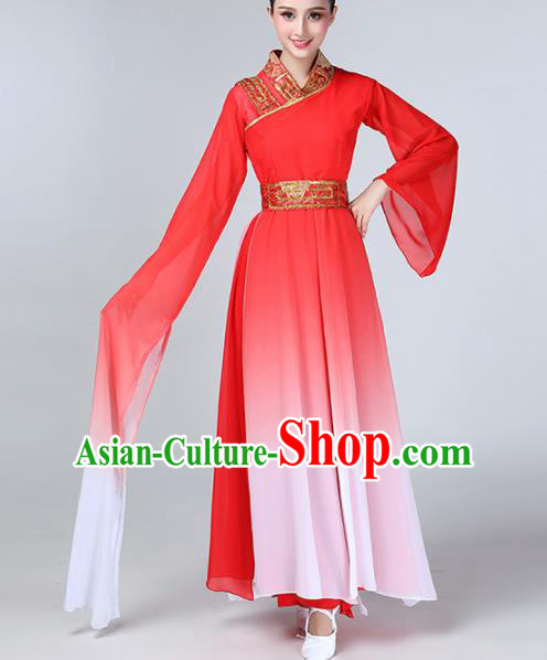 Chinese Traditional Stage Performance Costume Classical Dance Red Water Sleeve Dress for Women