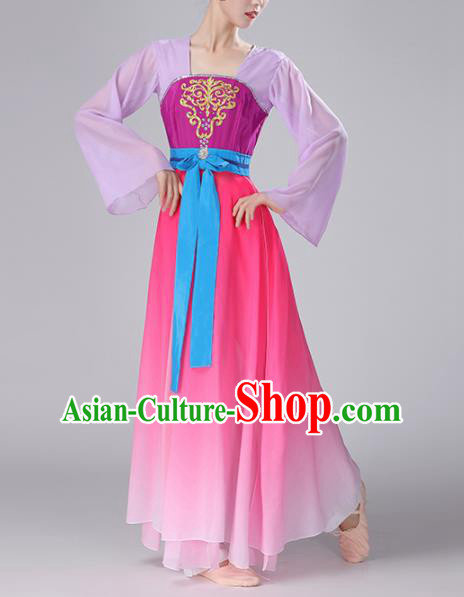 Chinese Traditional Stage Performance Classical Dance Costume Umbrella Dance Rosy Dress for Women