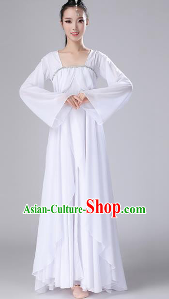 Chinese Traditional Classical Dance White Dress Stage Performance Umbrella Dance Costume for Women