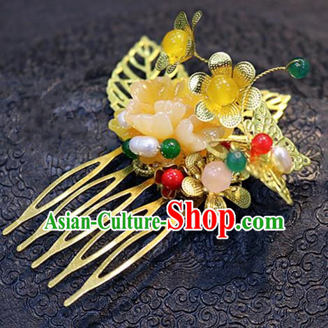 Chinese Ancient Handmade Golden Butterfly Hair Comb Hairpins Traditional Classical Hair Accessories for Women