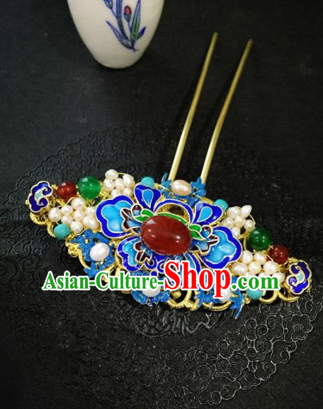 Chinese Ancient Handmade Blueing Agate Hairpins Traditional Classical Hair Accessories for Women