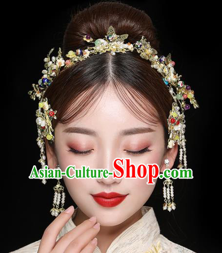 Chinese Ancient Handmade Butterfly Hair Clasp Bride Hairpins Traditional Classical Wedding Hair Accessories for Women