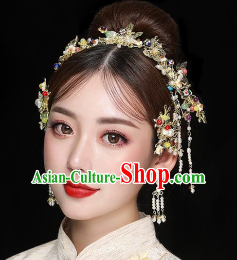 Chinese Ancient Handmade Butterfly Hair Clasp Bride Hairpins Traditional Classical Wedding Hair Accessories for Women